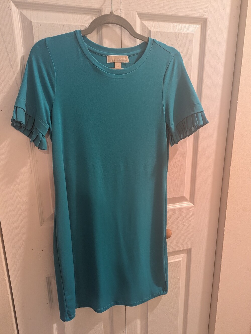 Michael Kors Teal Short-Sleeve Ruffle Sleeve Tunic. I wore It as a Dress W flats